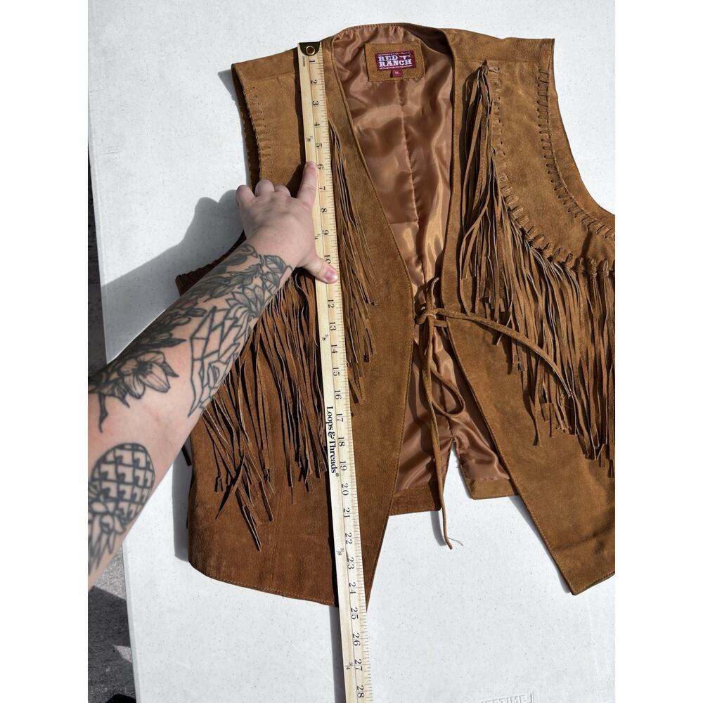 Womens "Red Ranch" Brown Suede Leather Fringed Vest Western Cowgirl Size XL - Picture 7 of 10